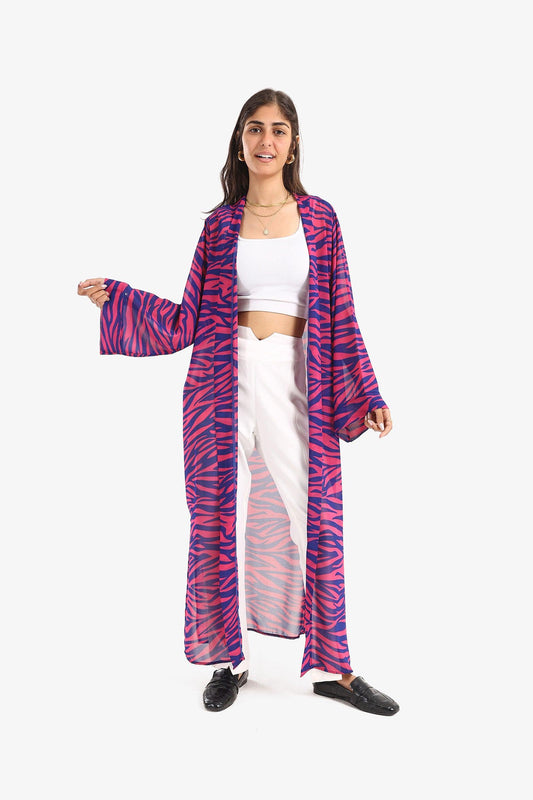Bi-Color Printed Chiffon Kimono