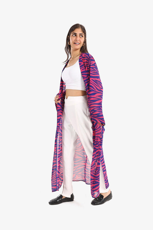 Bi-Color Printed Chiffon Kimono