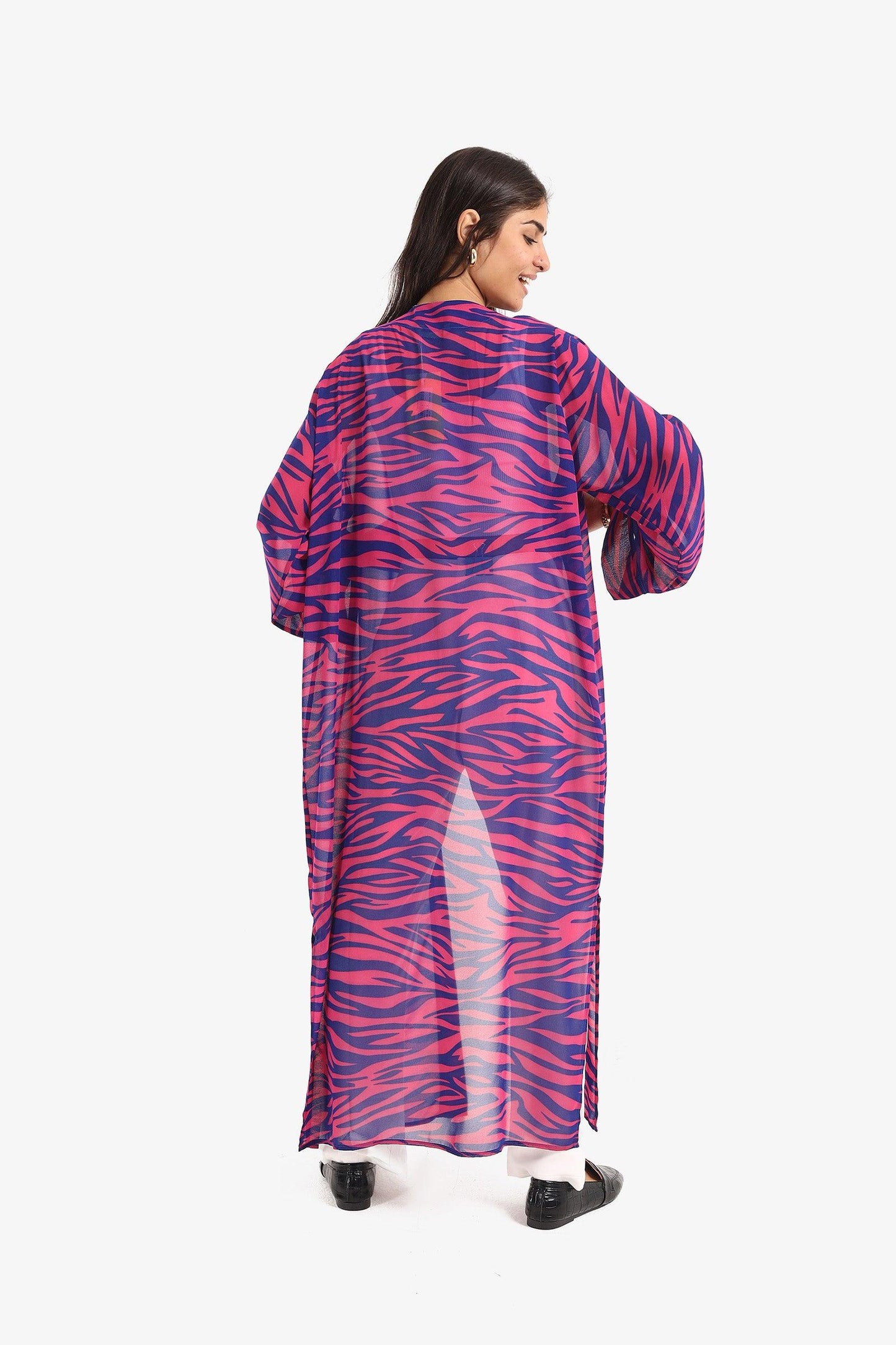 Bi-Color Printed Chiffon Kimono