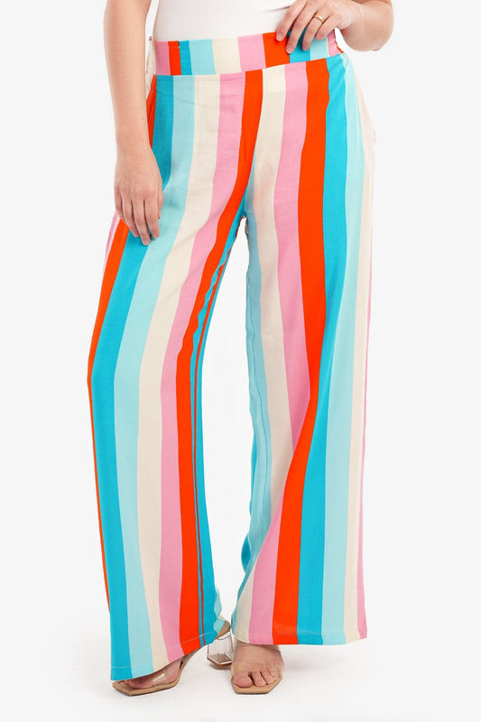 Wide Leg Pants with Colored Stripes