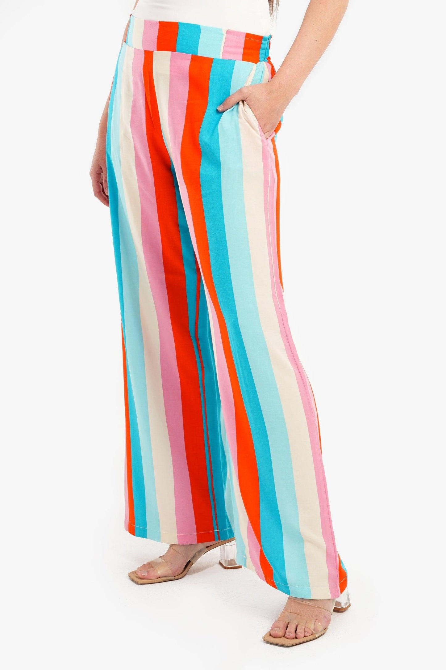 Wide Leg Pants with Colored Stripes