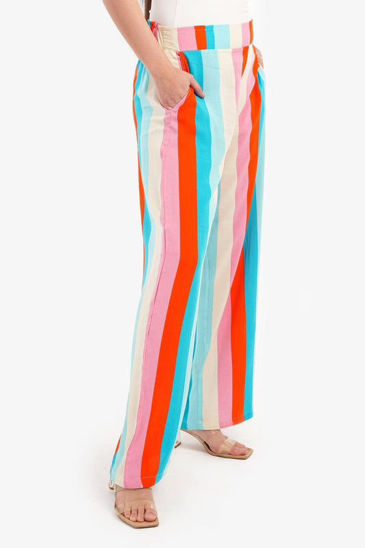 Wide Leg Pants with Colored Stripes