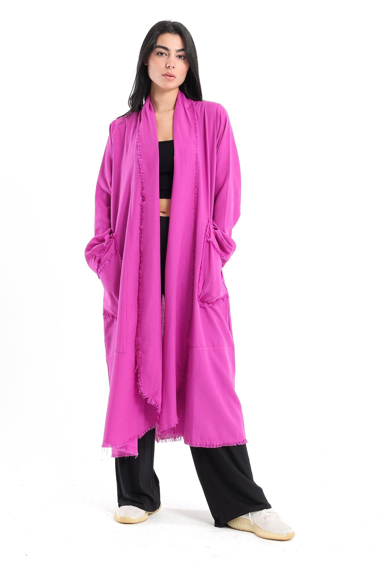 Plain Kimono with Tassel Hem