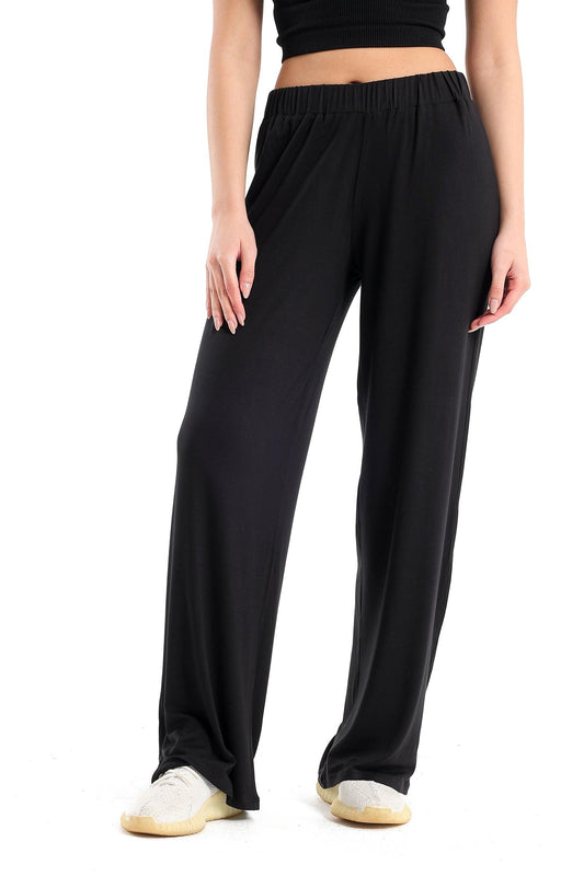 Black Viscose Straight Leg Pants