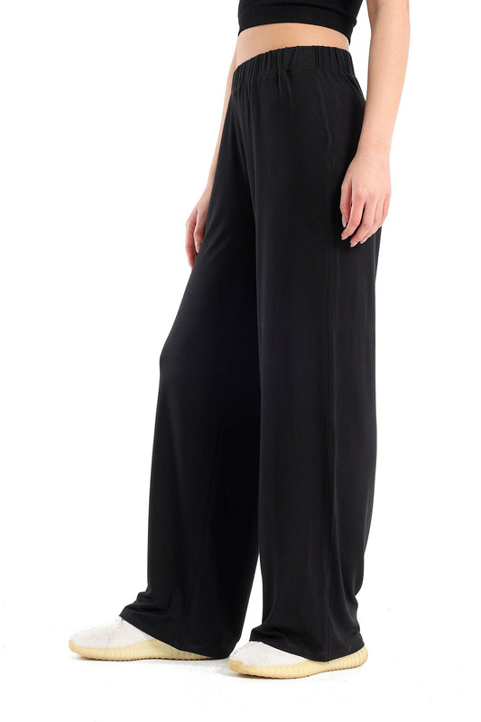 Black Viscose Straight Leg Pants