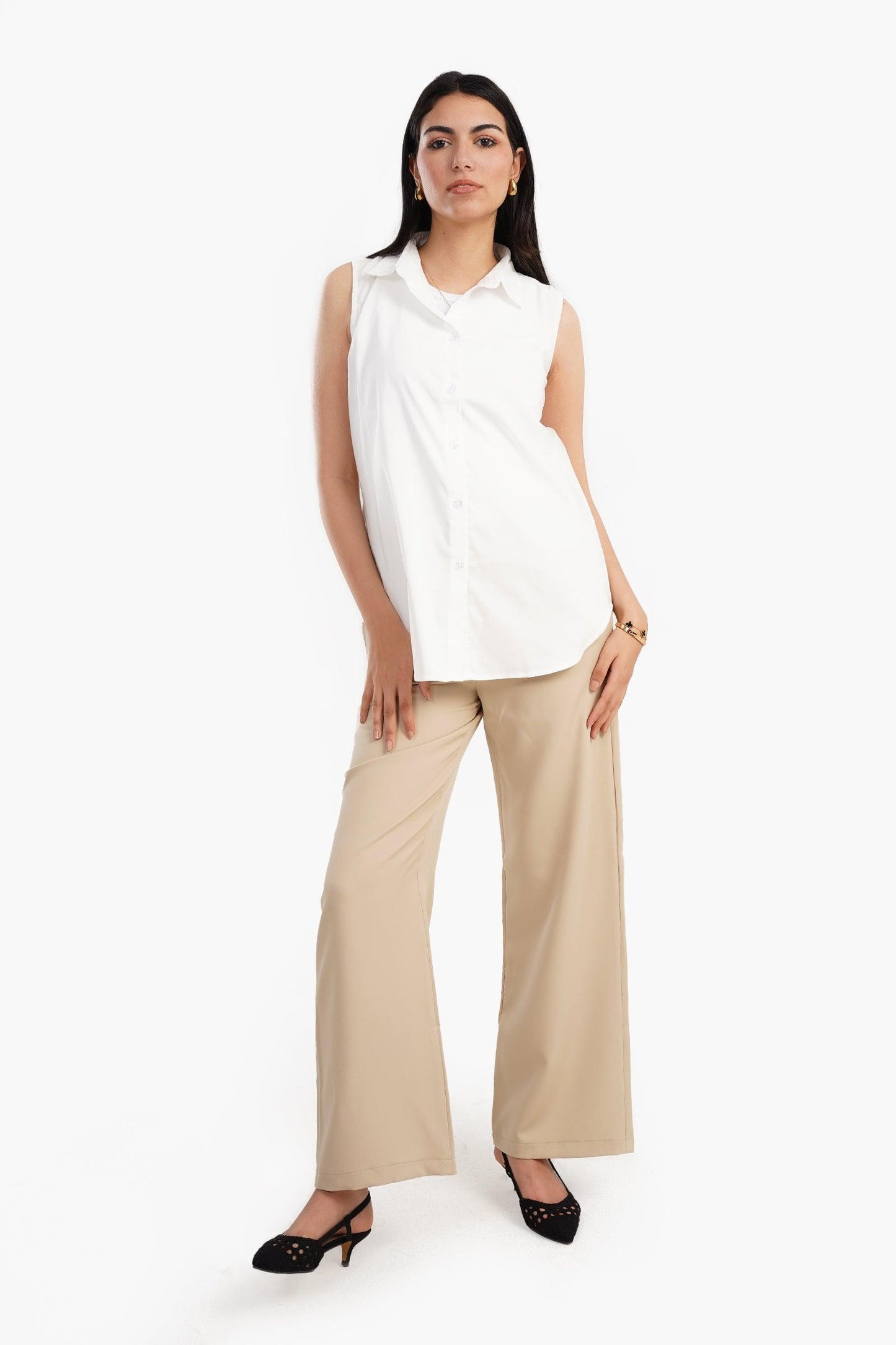 Straight Leg Pants with Decorative Buttons