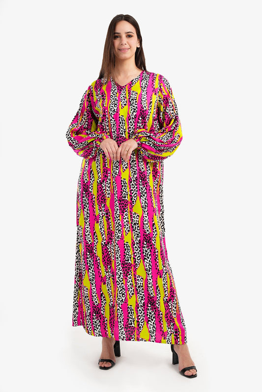 Full Printed Dress with Puffy Sleeves