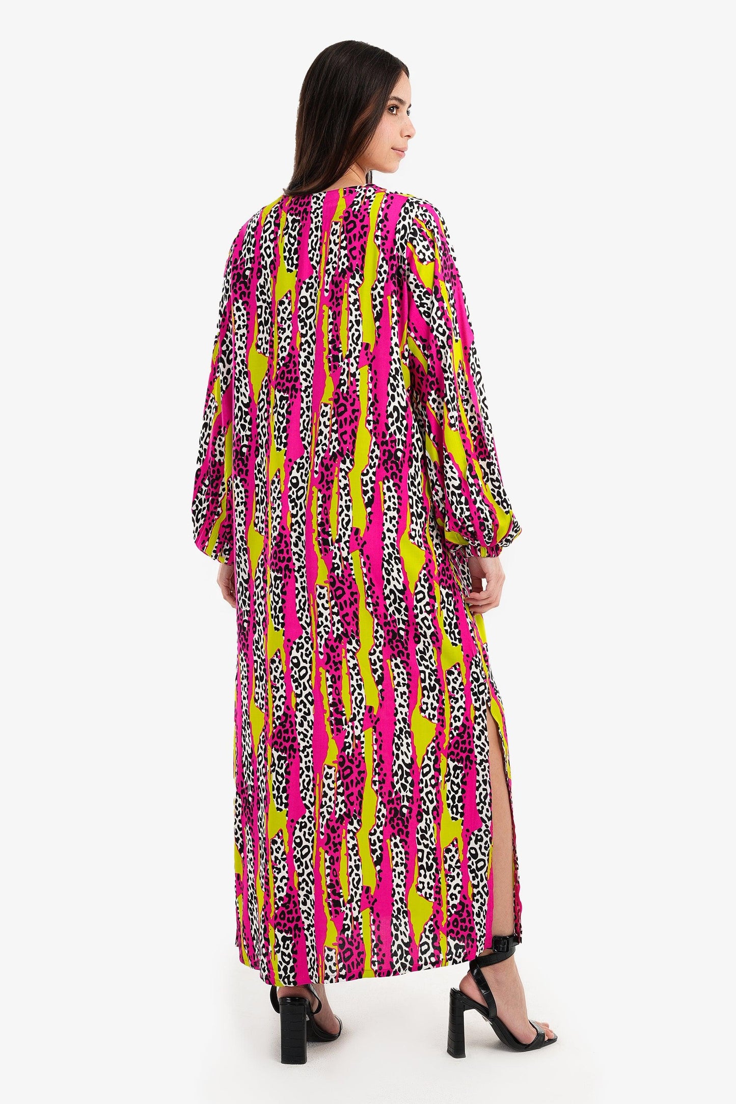 Full Printed Dress with Puffy Sleeves