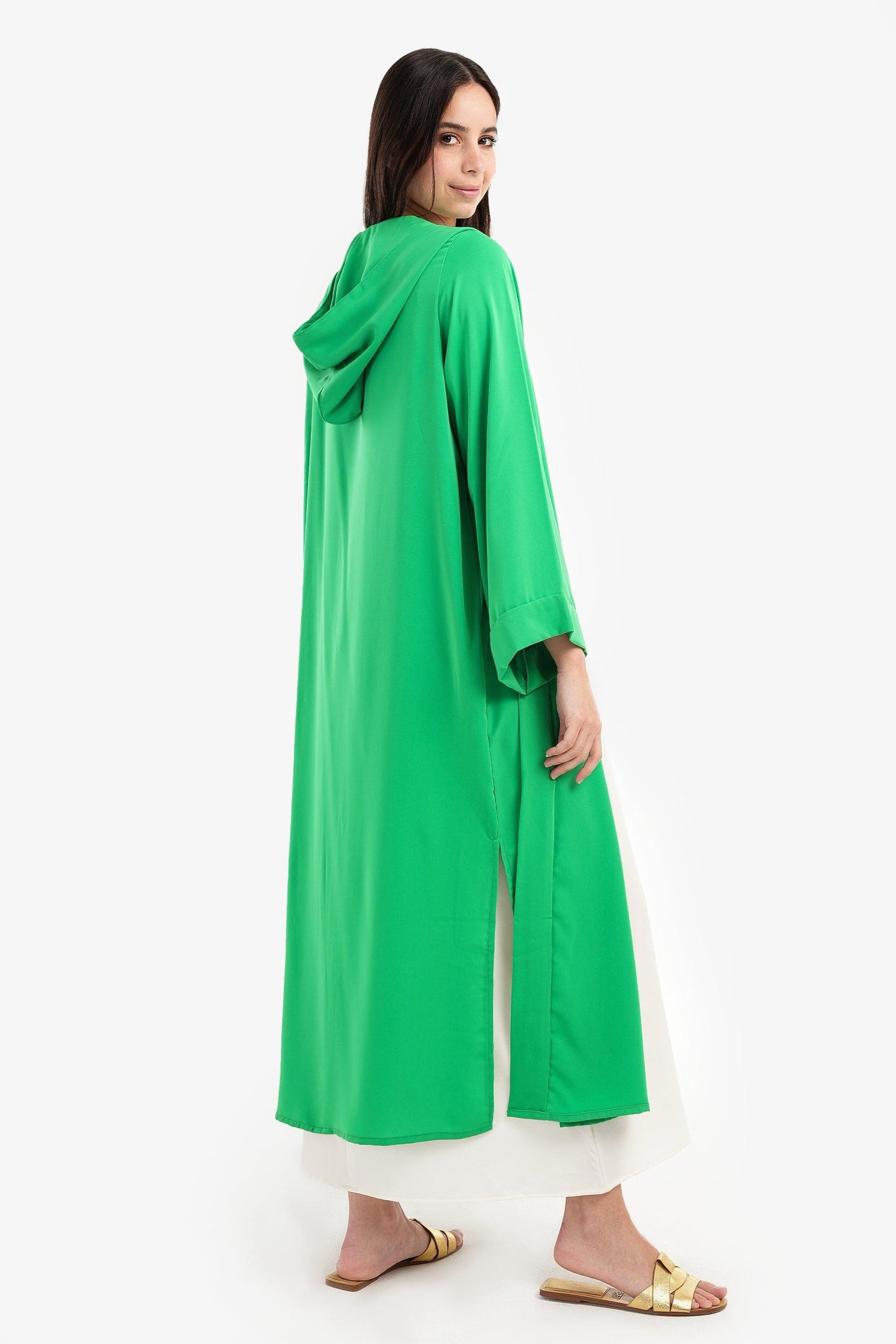 Hooded Solid Pattern Kimono