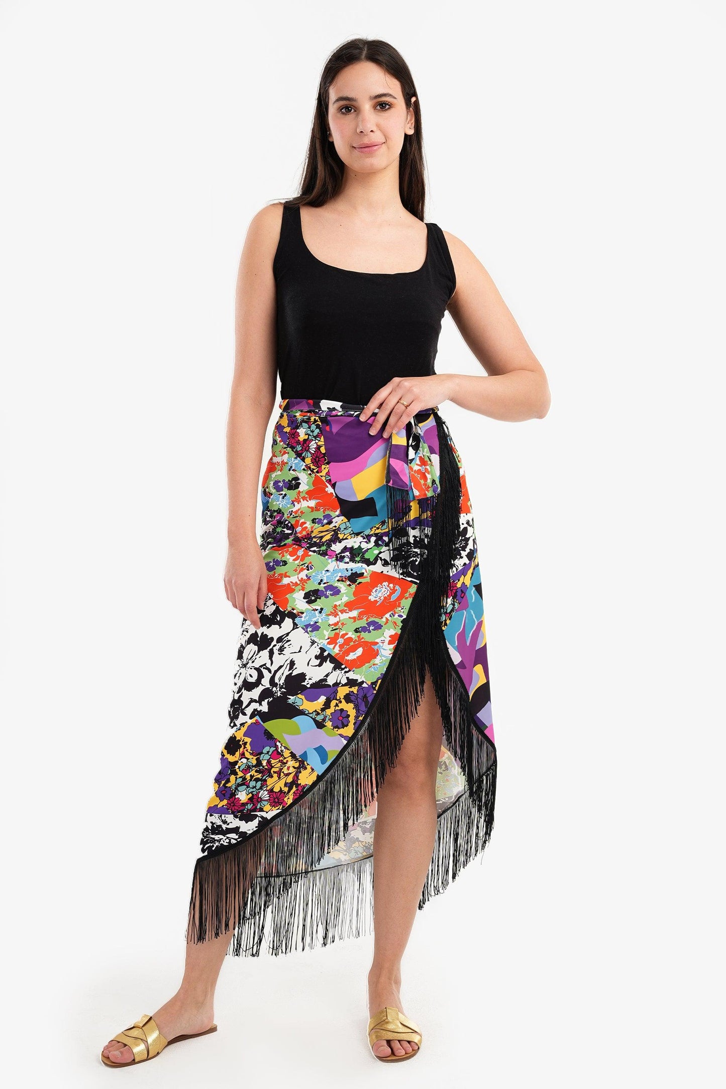 Flocked Beach Skirt with Fringes