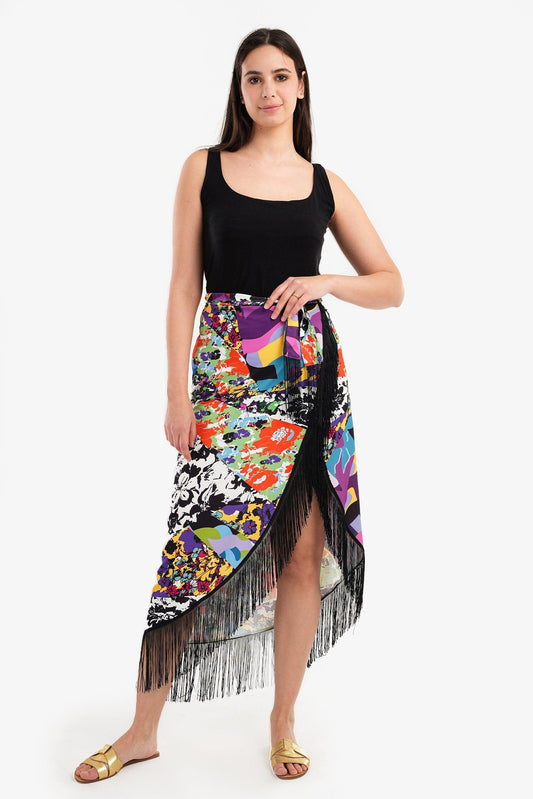 Flocked Beach Skirt with Fringes