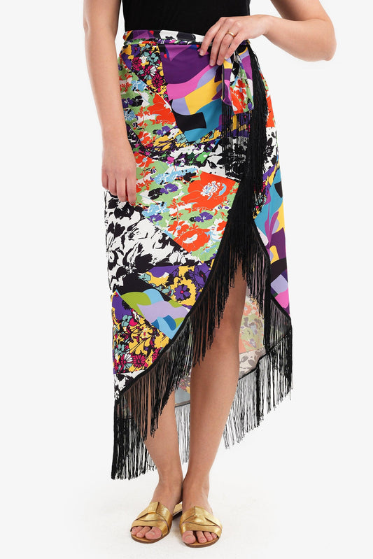 Flocked Beach Skirt with Fringes