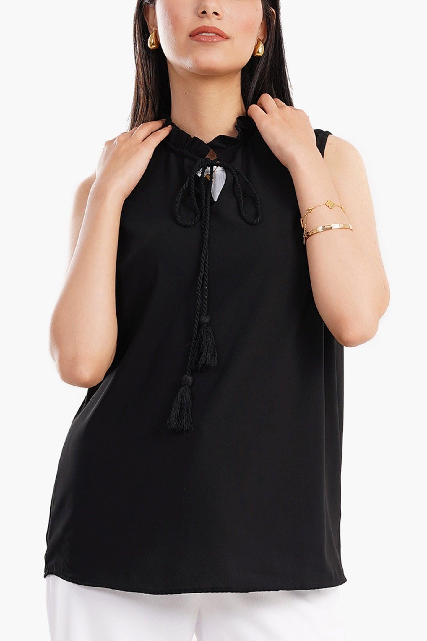 Ruffled Neck Sleeveless Blouse