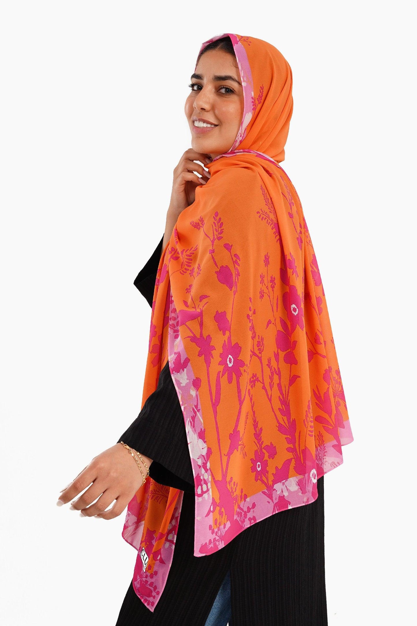 Orange Chiffon Printed Scarf