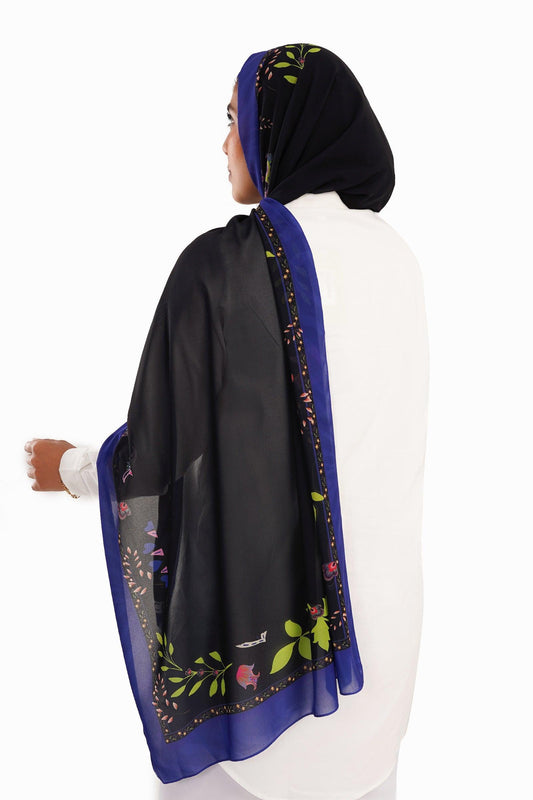 Black Chiffon Printed Scarf