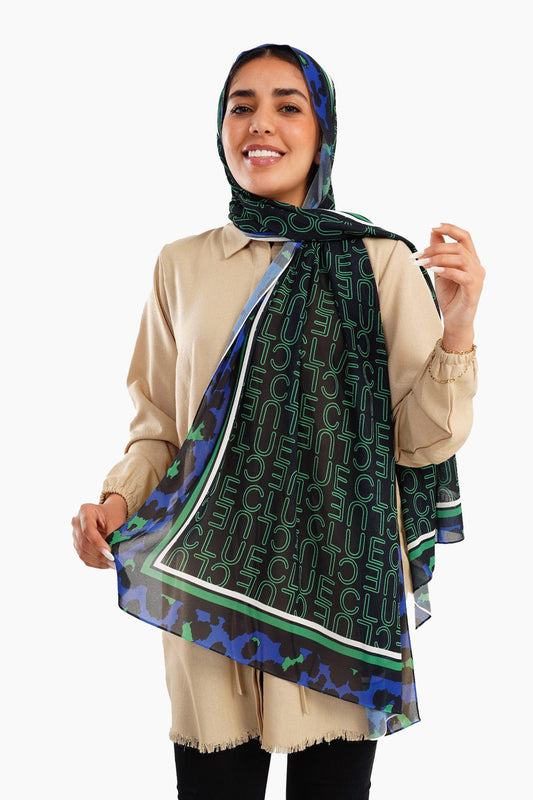 Green Chiffon Printed Scarf