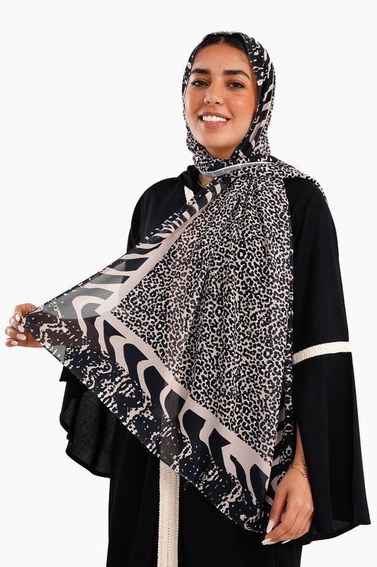 Beige Chiffon Printed Scarf