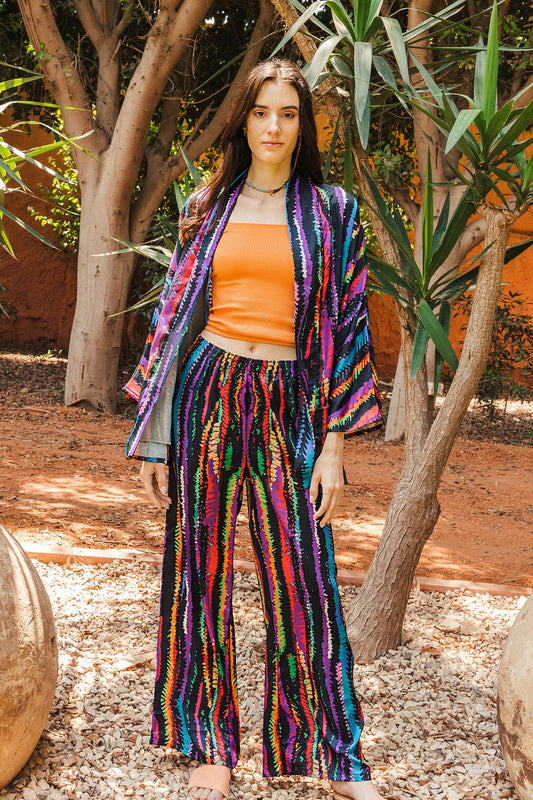 Retro Pattern Satin Kimono