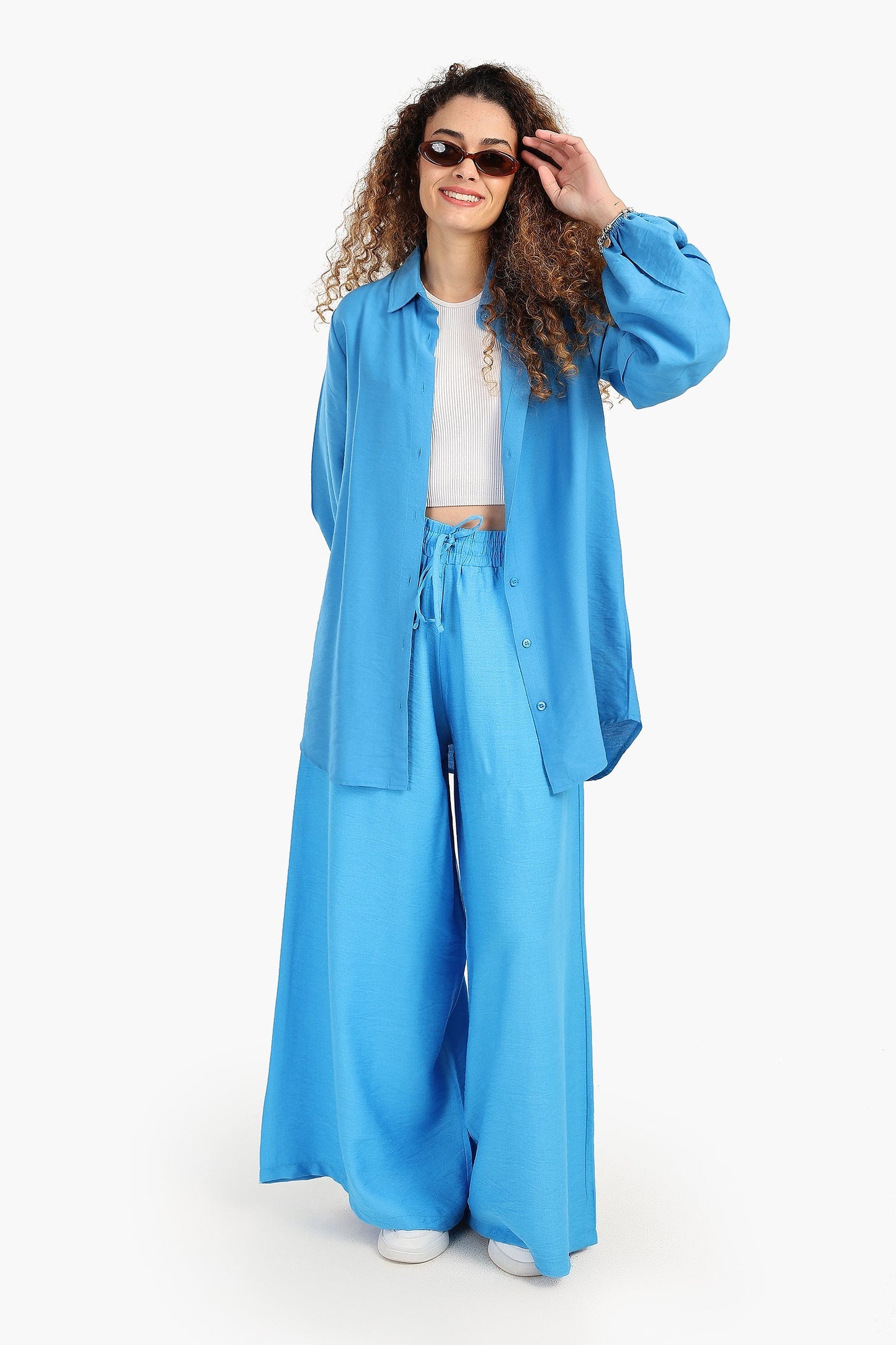 بنطلون كتان واسع الساق