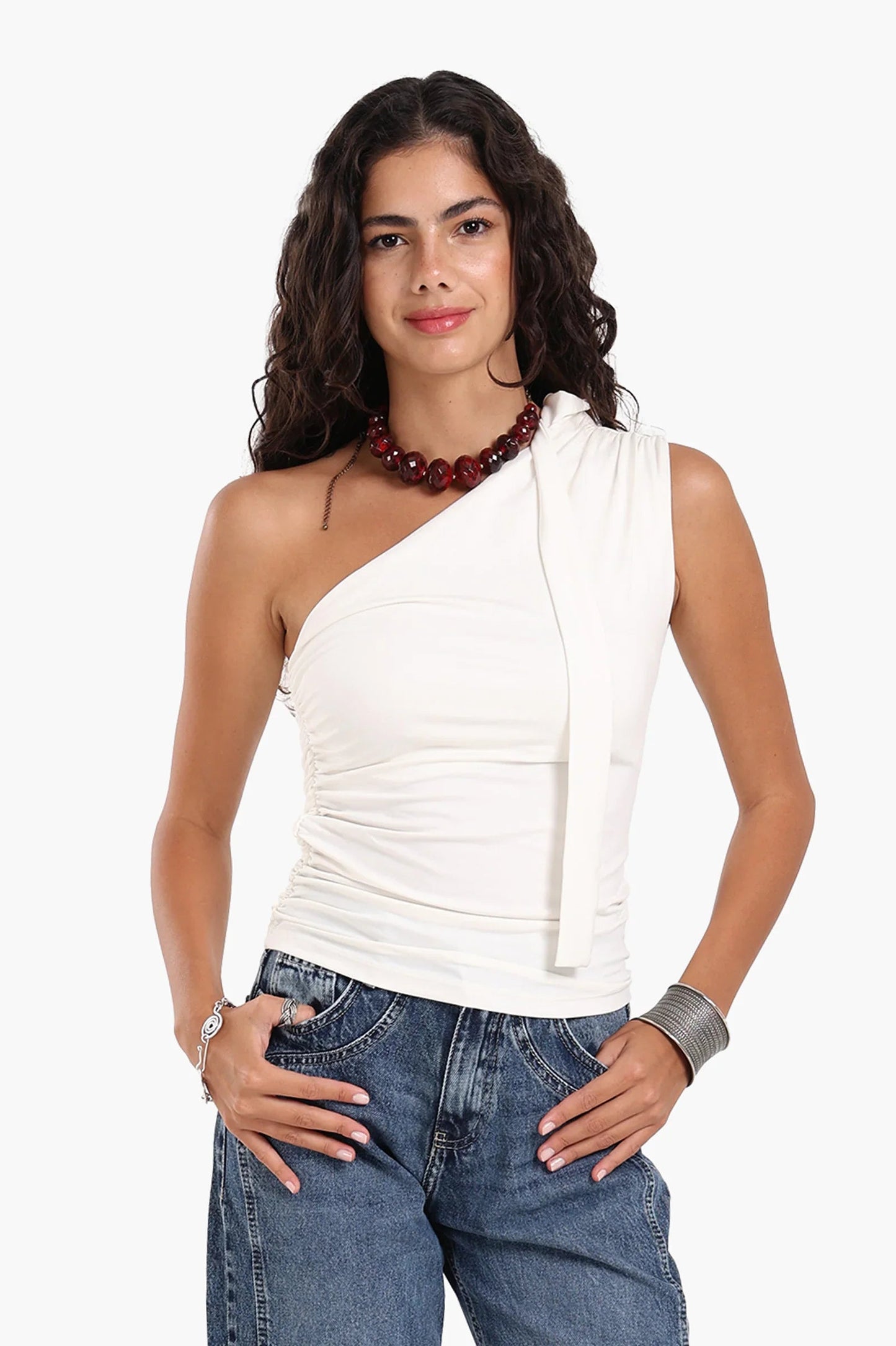 One Shoulder Ruched Top