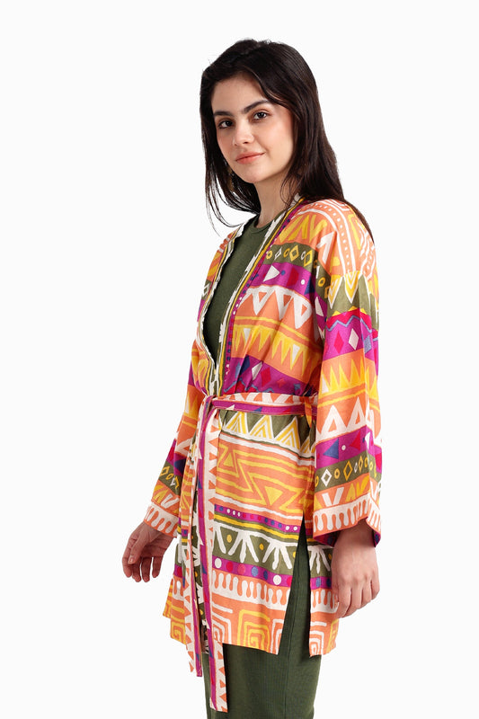 كيمونو مطبوع مع حزام خصر