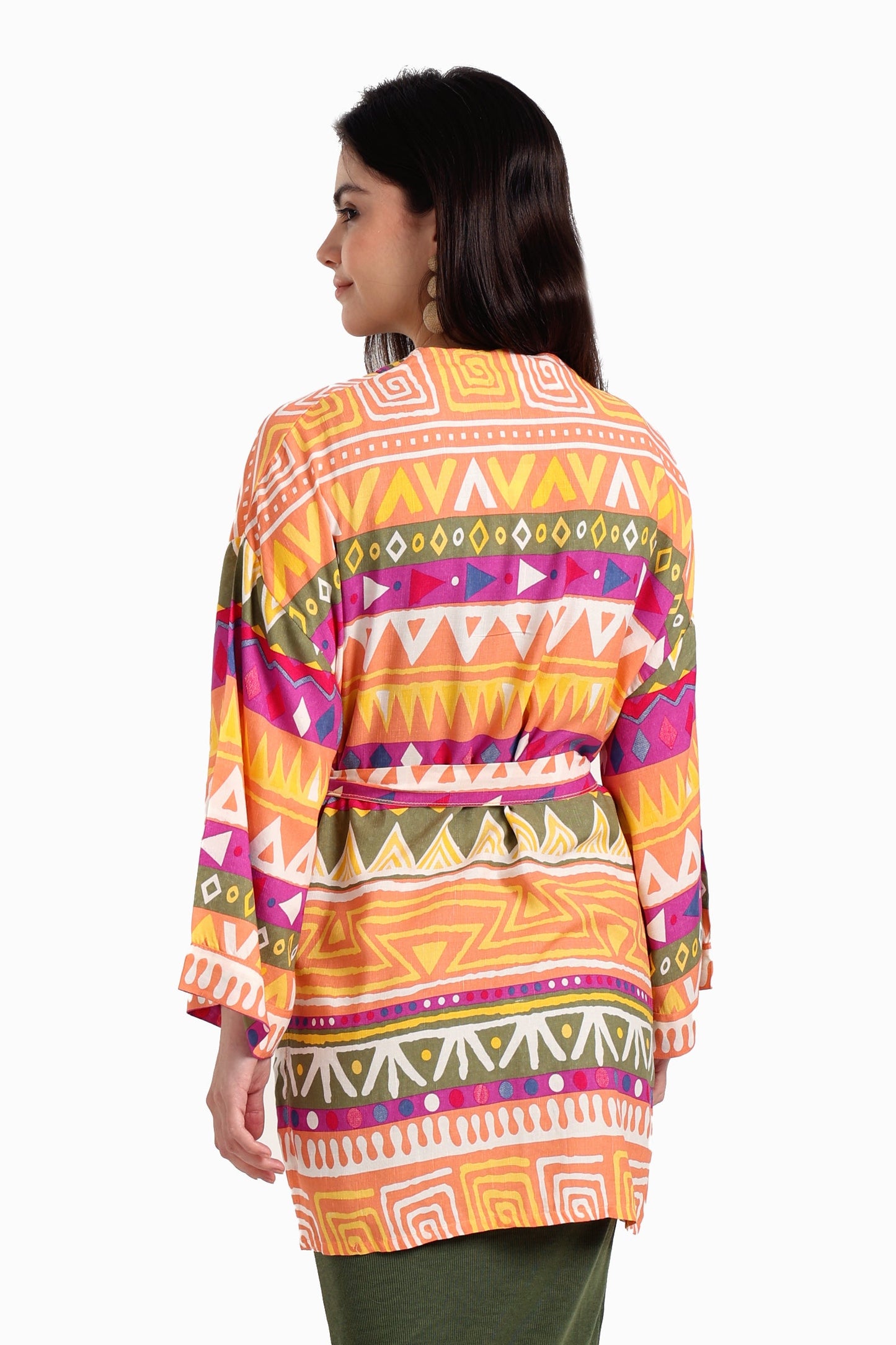 كيمونو مطبوع مع حزام خصر