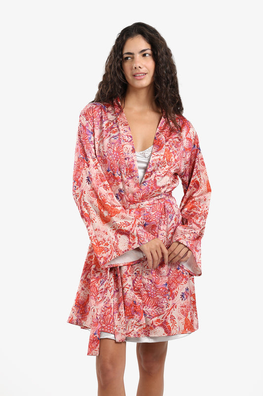 All Over Printed Satin Robe