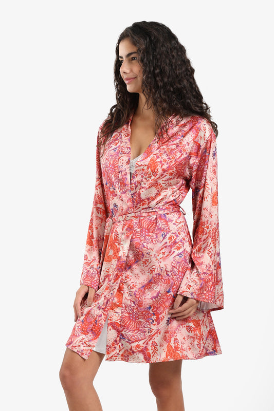 All Over Printed Satin Robe