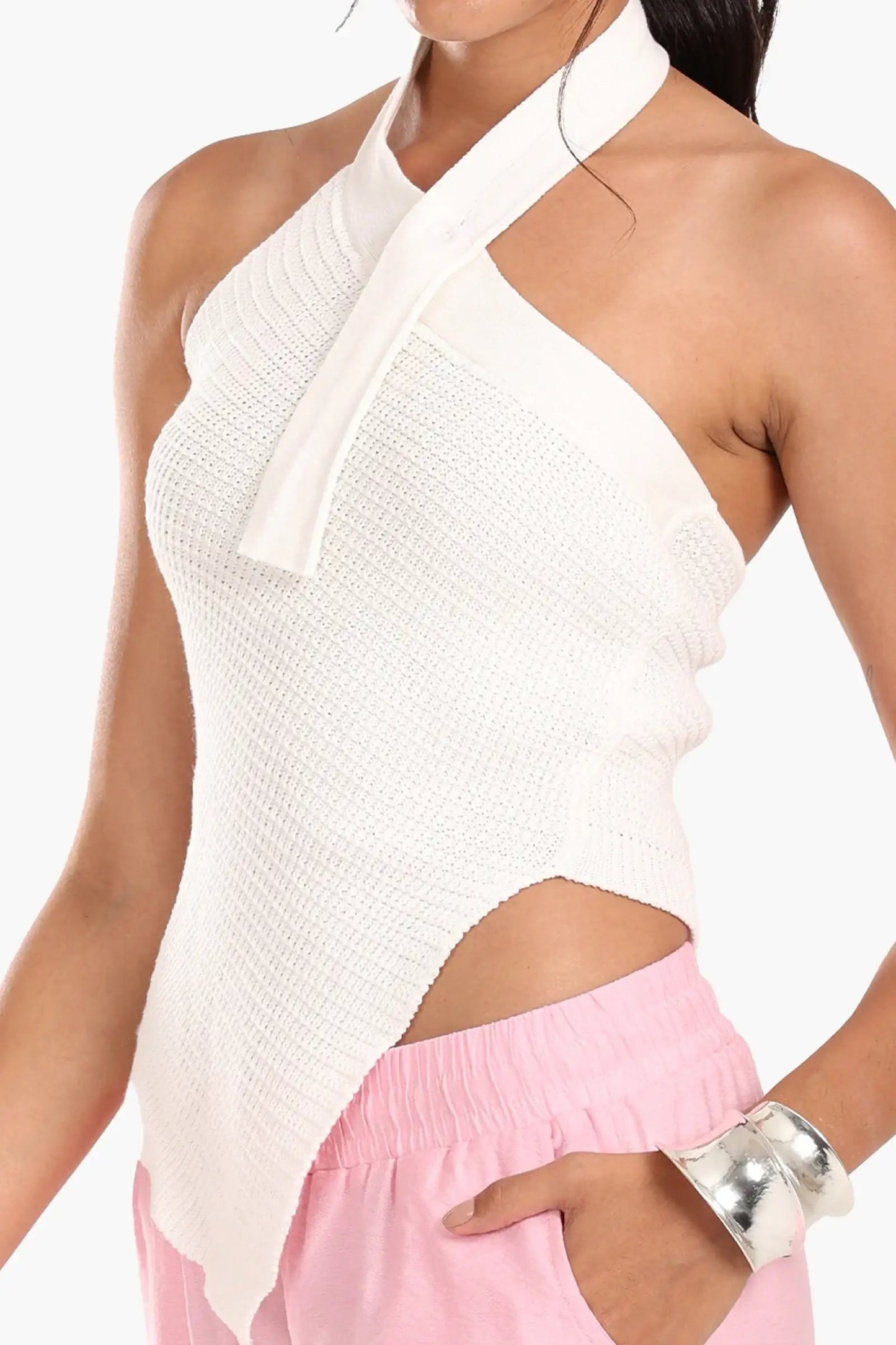 Asymmetrical Knitted Halter Top