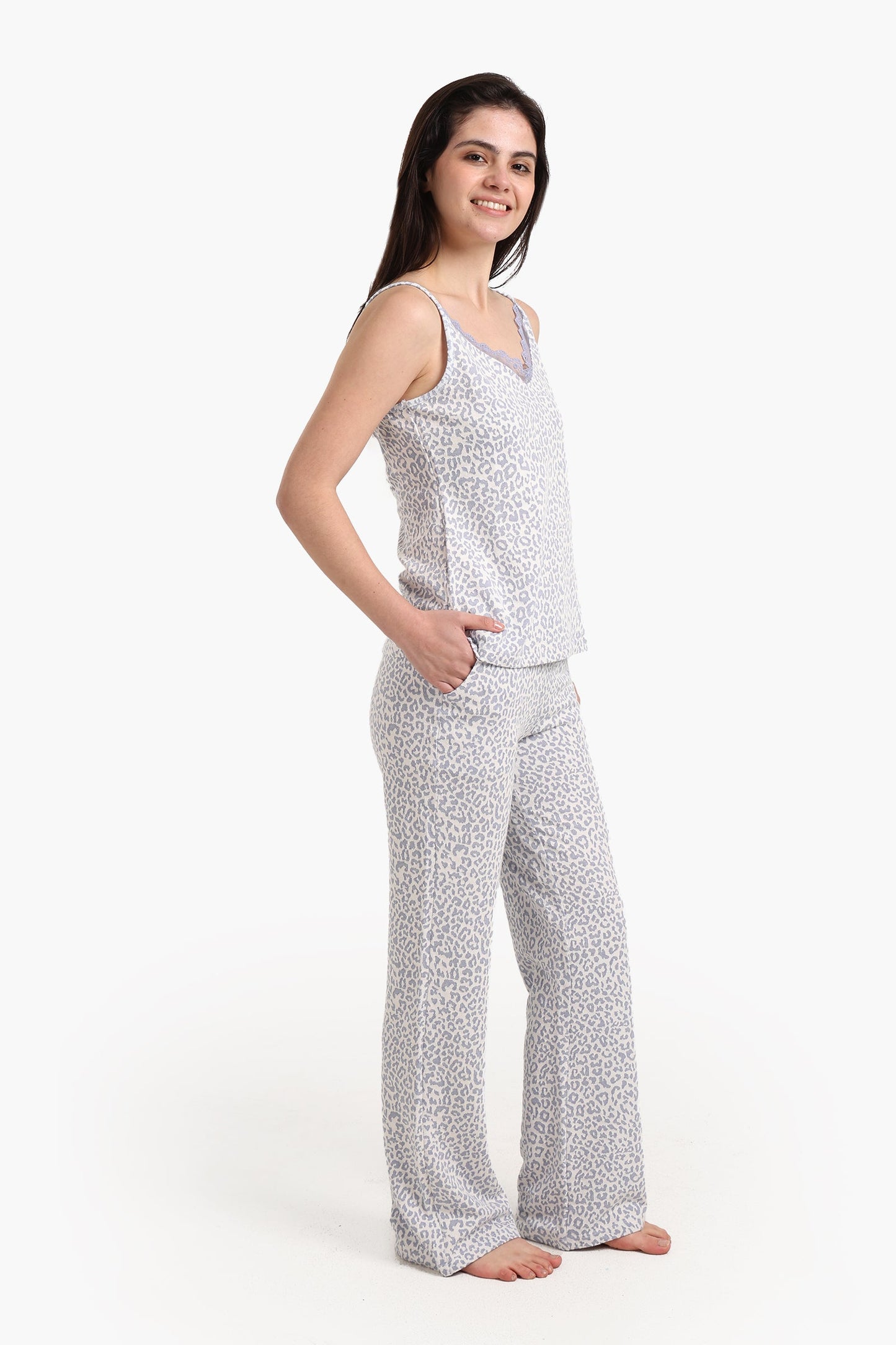 Printed Lace Straps Pyjama Set