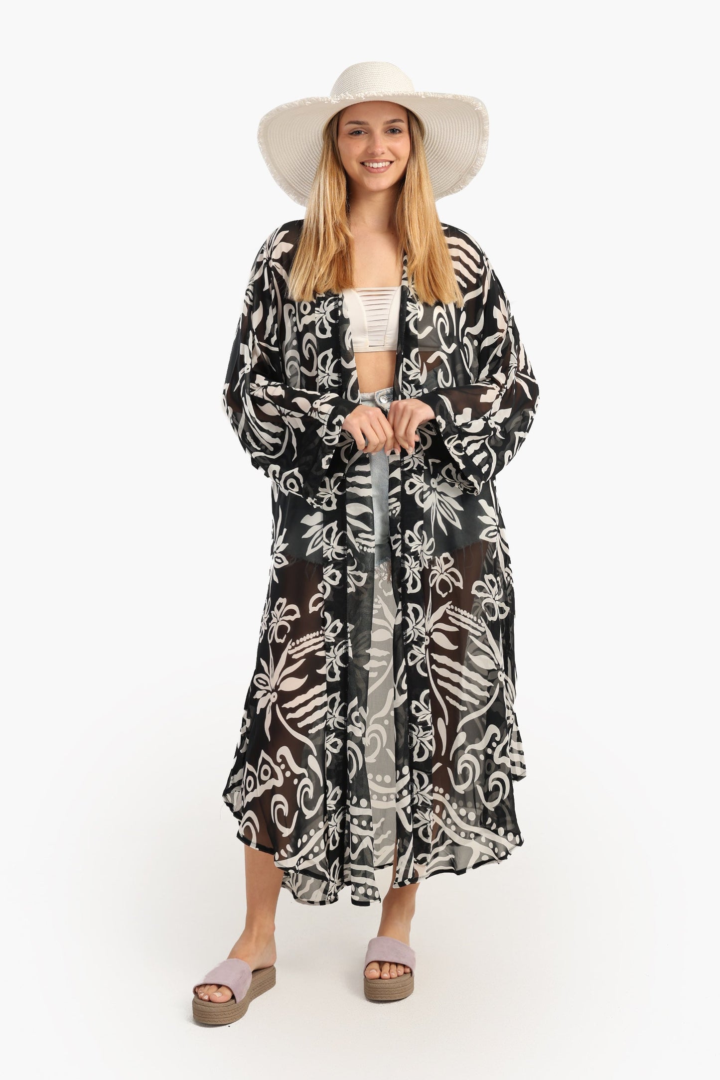 Black & White Chiffon Kimono