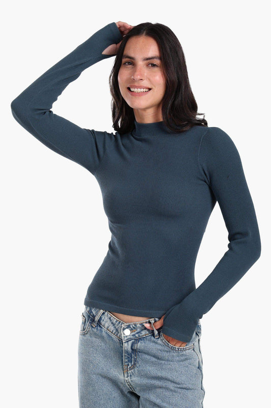 High Neck Top with Thumbhole