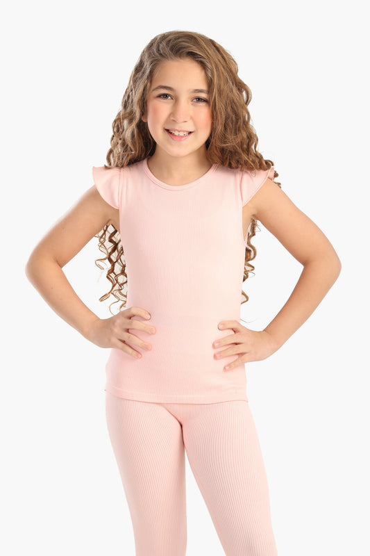 بلوزة مضلعة بكشكشة للبنات