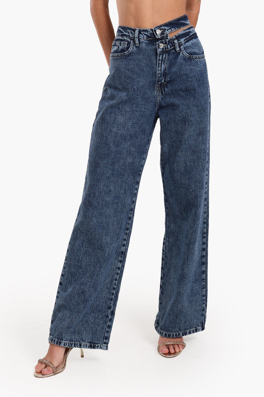 Cutout Waist Wide-Leg Jeans