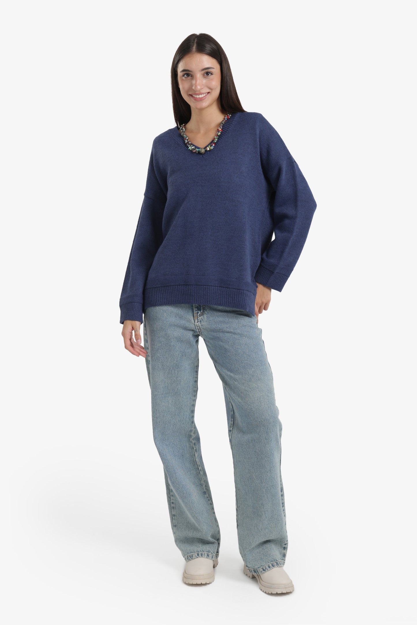 Ribbed V-Neck Pullover