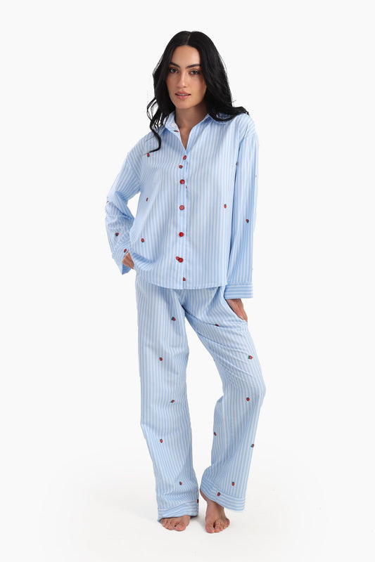 طقم بيجاما مخطط بطبعة الفراولة