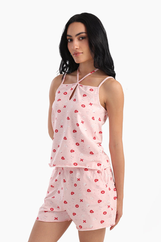 طقم بيجامة برقبة على شكل هالتر