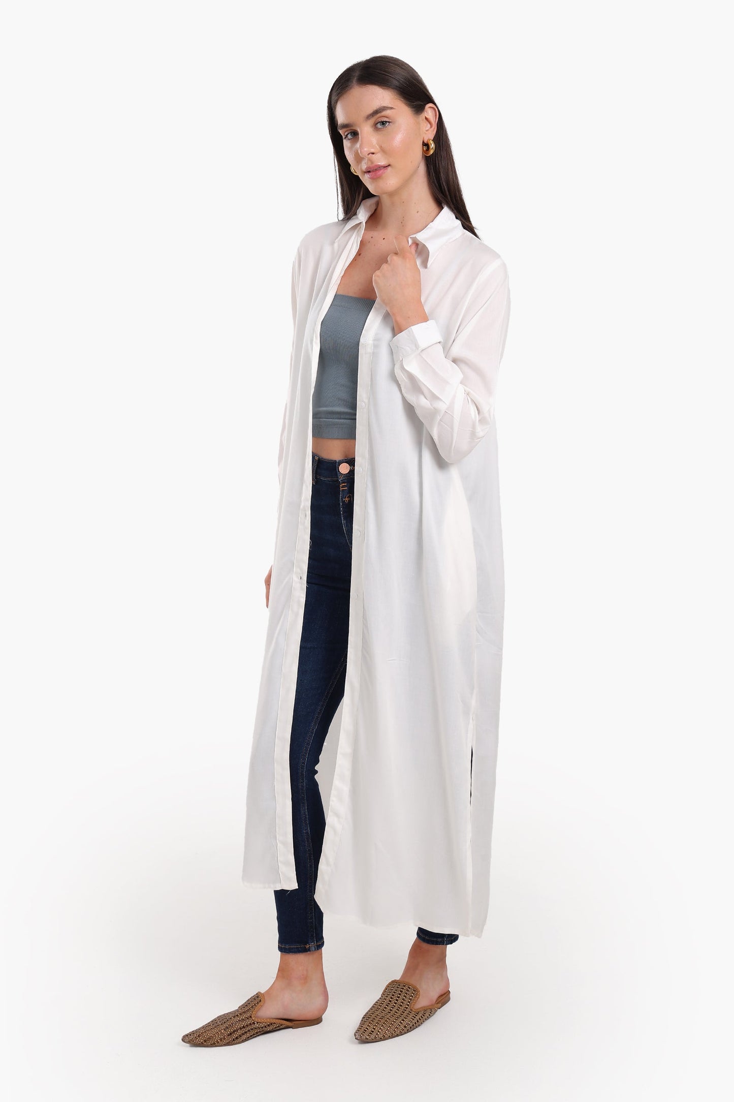 V-Collared Neck Shirt Dress