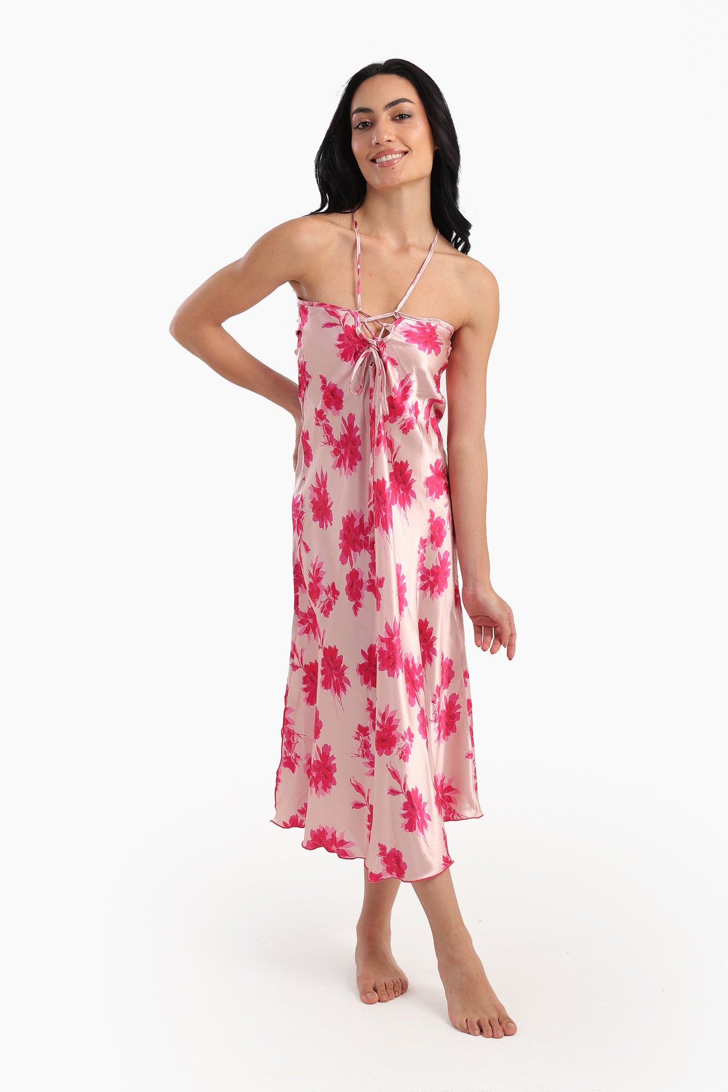 قميص نوم ساتان مزهر