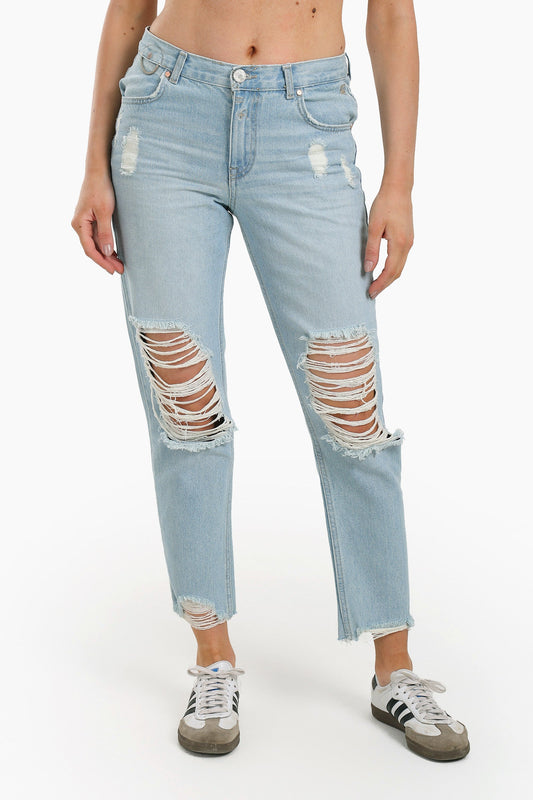 Ripped Ankle Length Mom Jeans