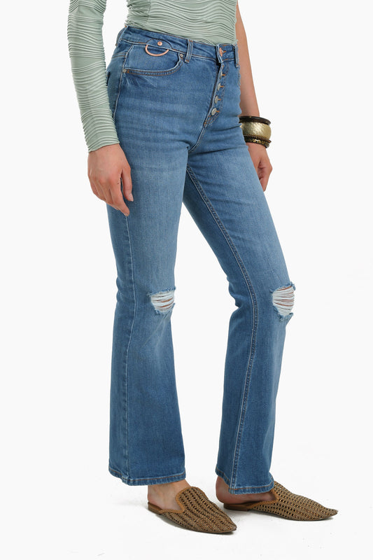 5 Buttons Closure Flared Jeans