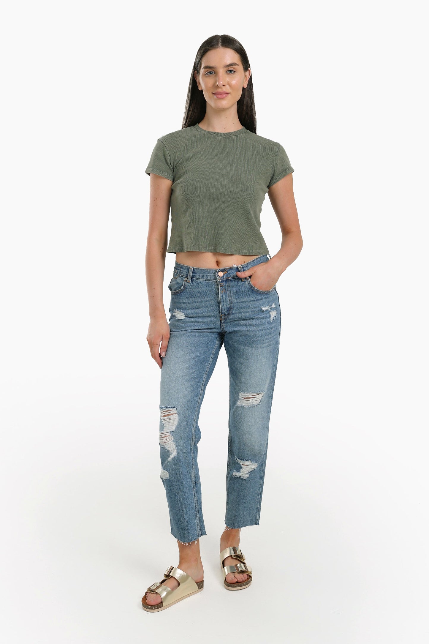 Unfinished Hem Ripped Jeans