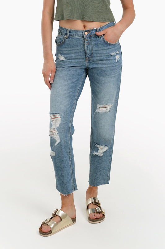 Unfinished Hem Ripped Jeans