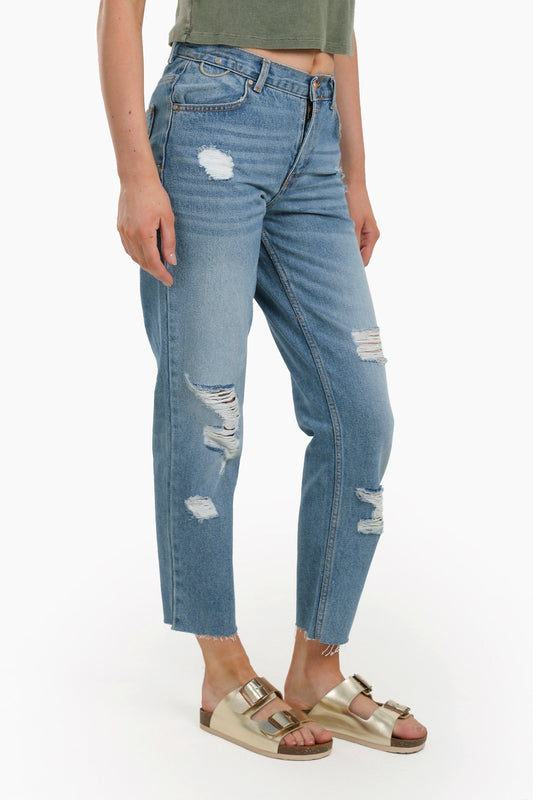 Unfinished Hem Ripped Jeans