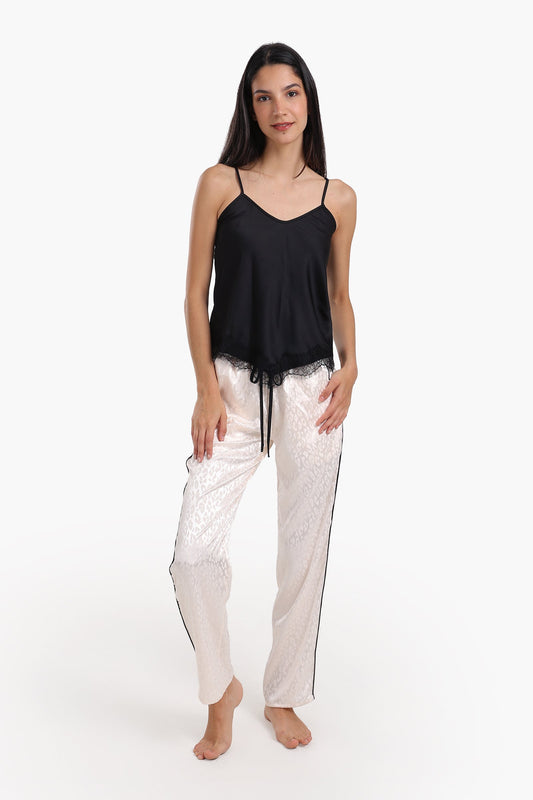 طقم بيجاما ساتان برباط