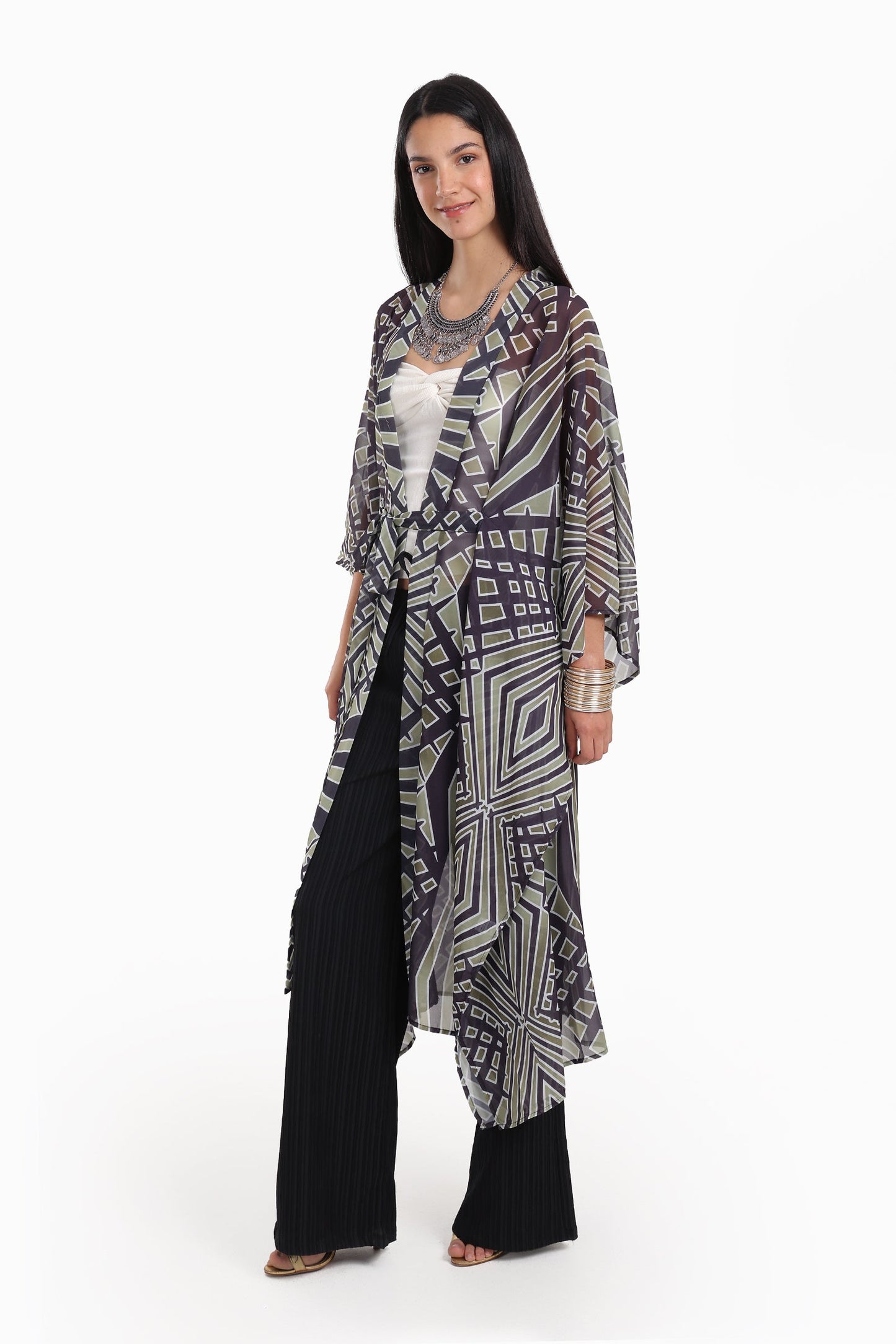 Geometrical Pattern Chiffon kimono