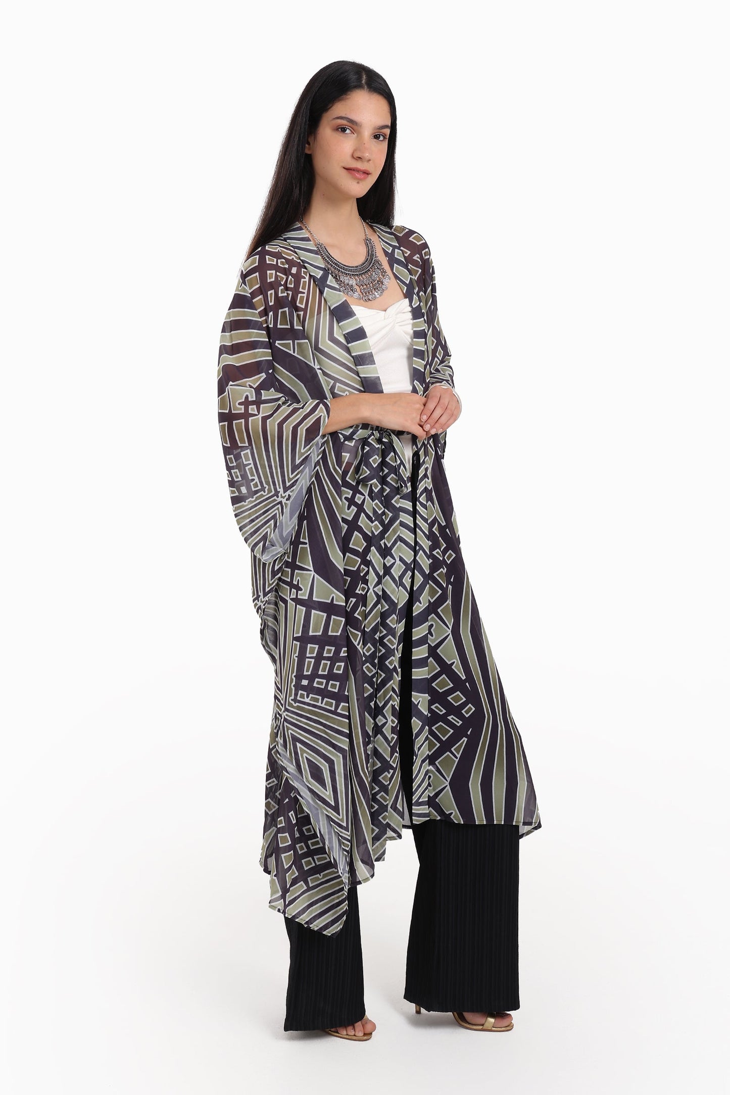 Geometrical Pattern Chiffon kimono