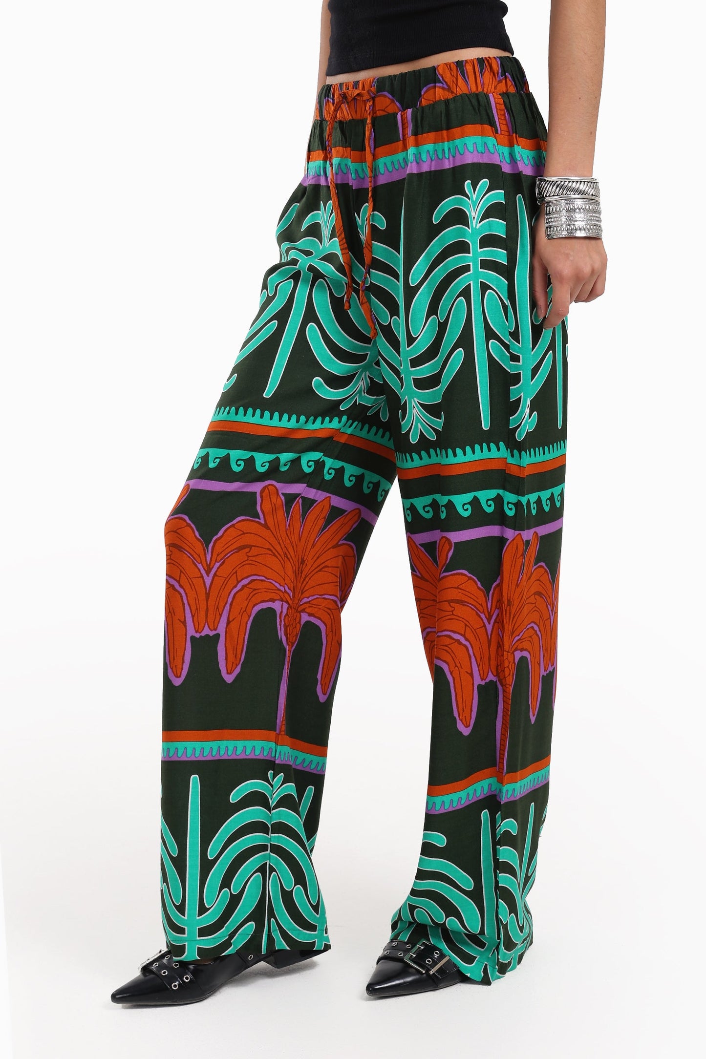 Colored Palm Print Pants