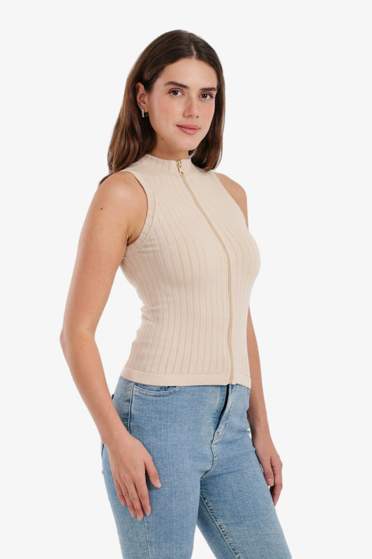 Ribbed Zip-Up Top