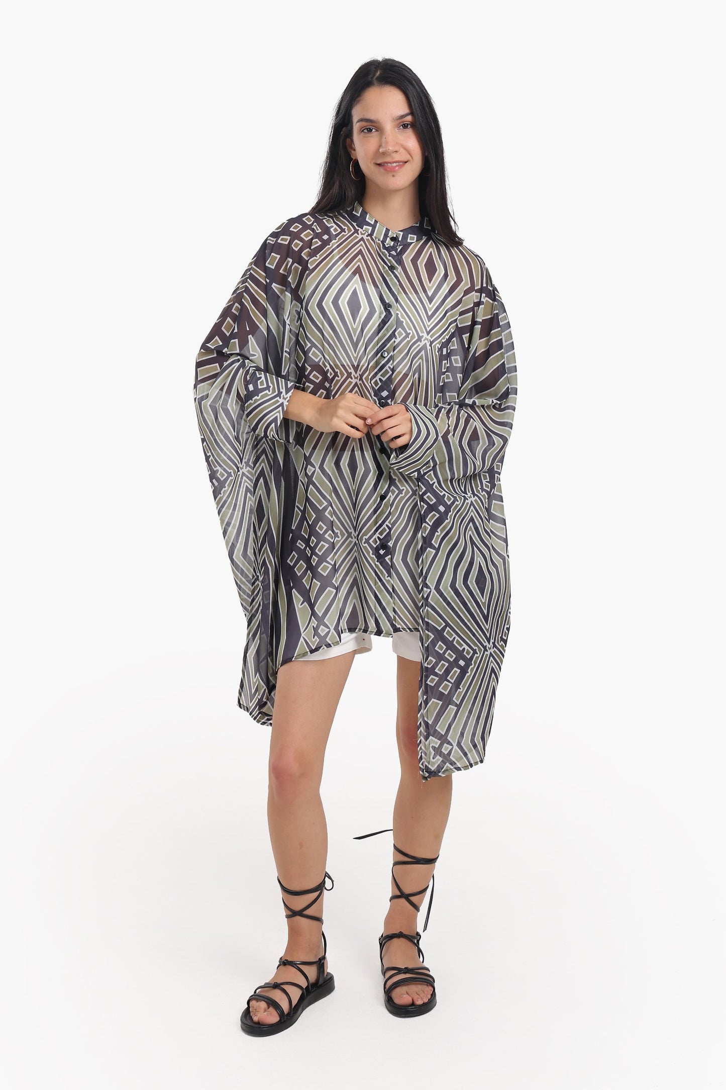 Chiffon Printed Shirt Poncho